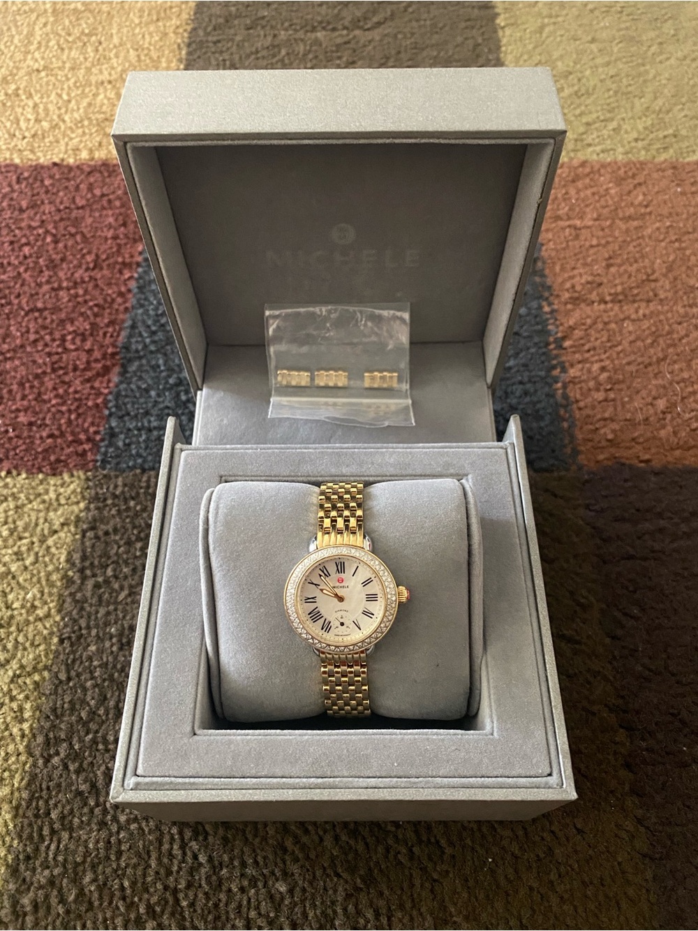 Stunning Michele Serein Goldtone 84 Diamond Set Bezel Ladies Dress Watch.